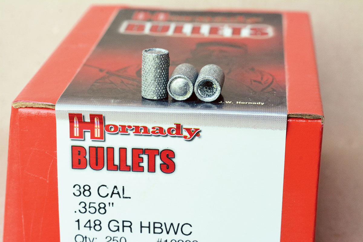 The Hornady 148-grain Hollow Base Wadcutter bullets slug up to fill throats, prevent blow-by and increase accuracy.